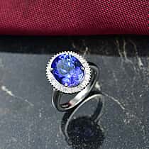 RHAPSODY 950 Platinum AAAA Tanzanite, White Diamond (VS-EF) GSI Certified Halo Ring 6.39 Ct.