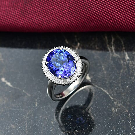 Rhapsody 950 Platinum AAAA Tanzanite White Diamond (VS-EF) GSI Certified Ring 6.39 Ct, Platinum Wt. 6.01 Gms.