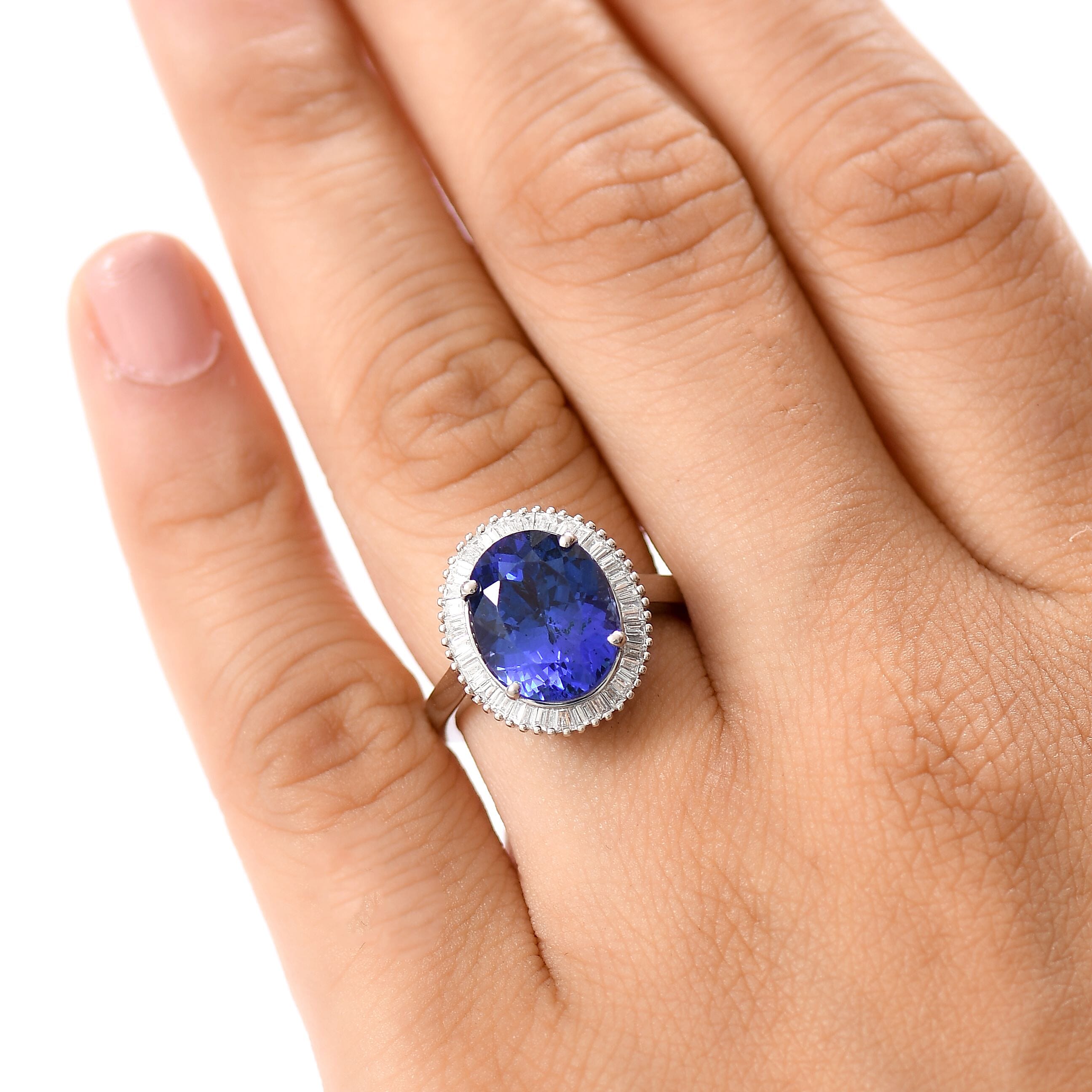 Rhapsody 950 Platinum AAAA Tanzanite White Diamond (VS-EF) GSI Certified Ring 6.39 Ct, Platinum Wt. 6.01 Gms.