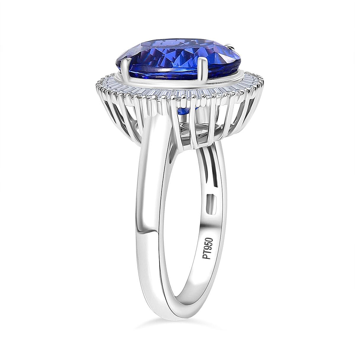 Rhapsody 950 Platinum AAAA Tanzanite White Diamond (VS-EF) GSI Certified Ring 6.39 Ct, Platinum Wt. 6.01 Gms.