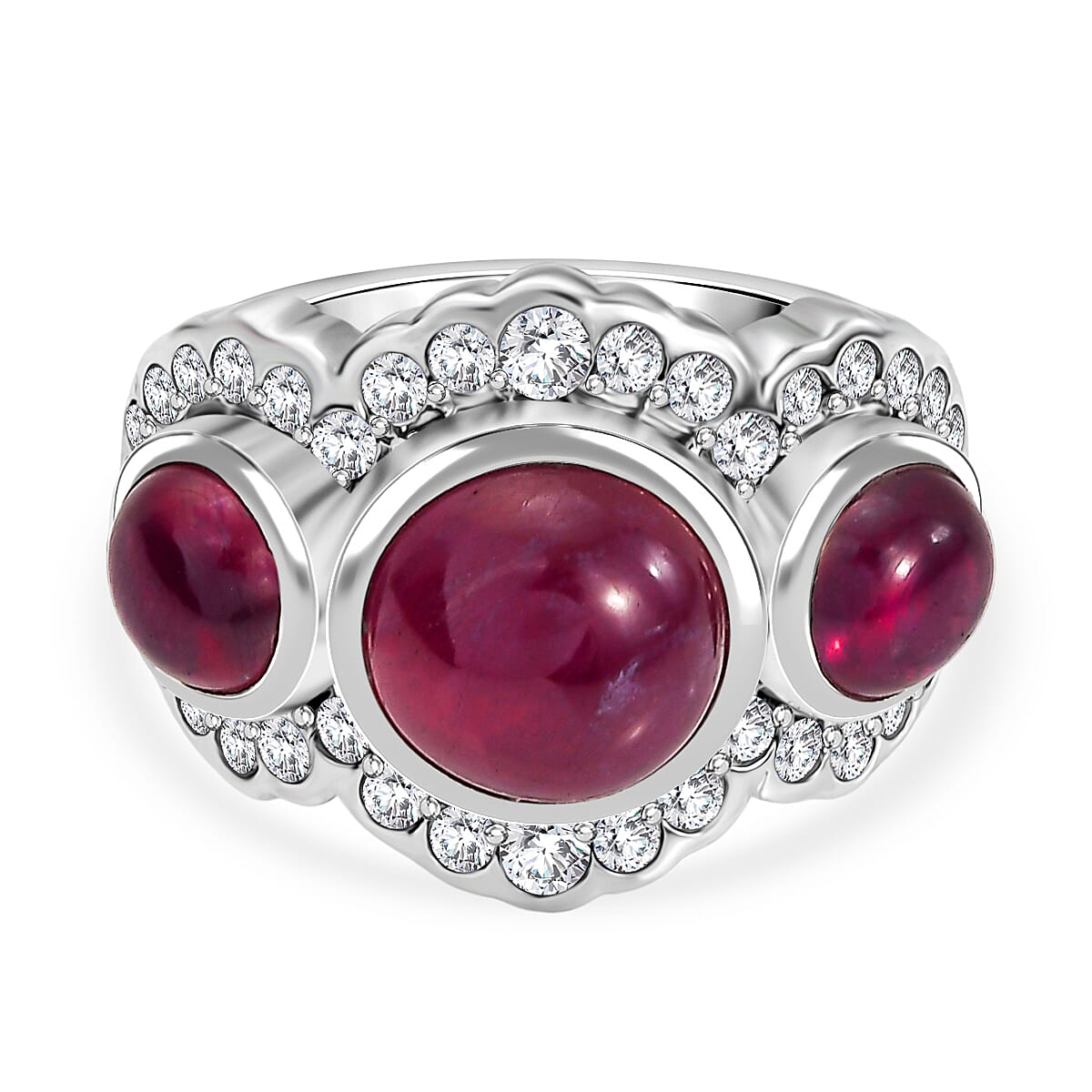 Ruby, Natural Zircon Trilogy Ring in Sterling Silver 9.2 Ct.