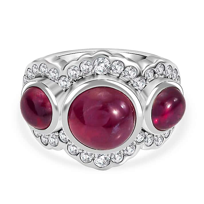 Ruby, Natural Zircon Trilogy Ring in Sterling Silver 9.2 Ct.