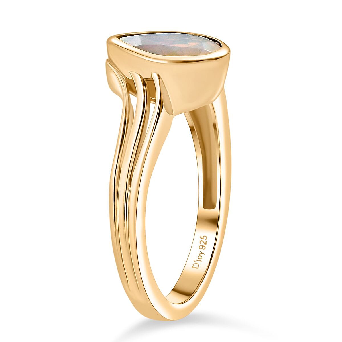 Ethiopian Opal Solitaire Aurora Drop Ring in 18K Yellow Gold Plating Sterling Silver