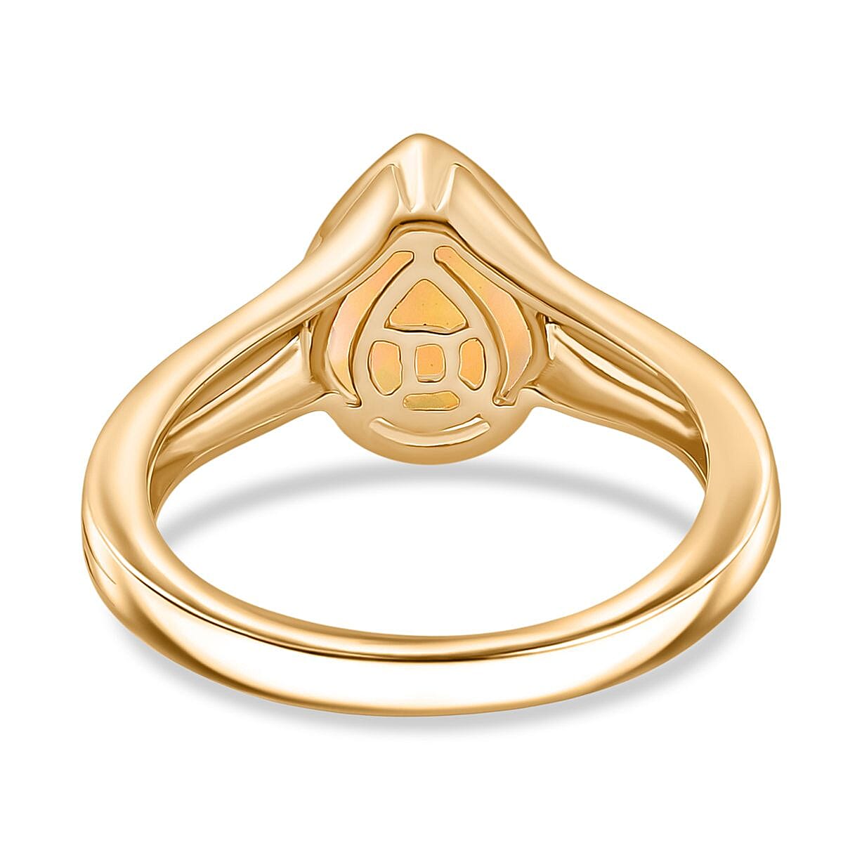 Ethiopian Opal Solitaire Aurora Drop Ring in 18K Yellow Gold Plating Sterling Silver