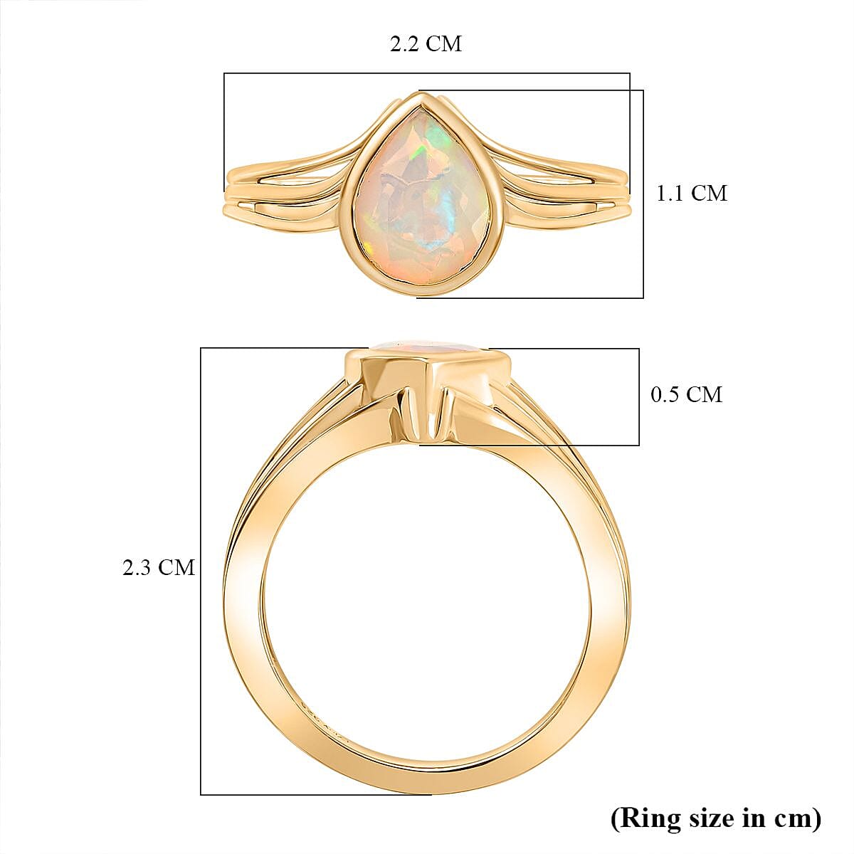Ethiopian Opal Solitaire Aurora Drop Ring in 18K Yellow Gold Plating Sterling Silver