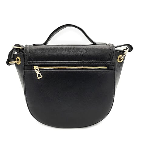Saddler Mia Top Handle Flapover Real Leather Designer Handbag - Black