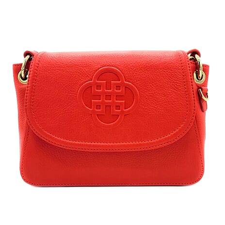 100% Exquisite Genuine Leather SADDLER EMMA Designer Handbag with Ring Detail - Red