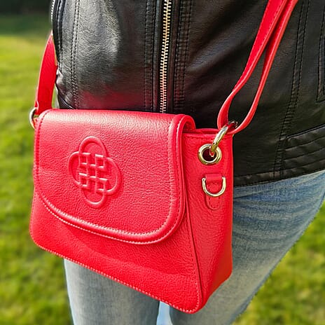 100% Exquisite Genuine Leather SADDLER EMMA Designer Handbag with Ring Detail - Red