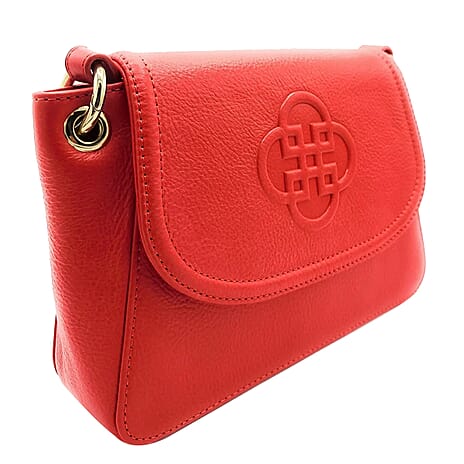 100% Exquisite Genuine Leather SADDLER EMMA Designer Handbag with Ring Detail - Red
