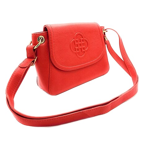 100% Exquisite Genuine Leather SADDLER EMMA Designer Handbag with Ring Detail - Red