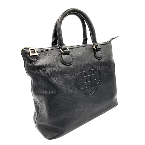 THE BIGGEST BAG CLOSEOUT - 100% exquisite Genuine Leather SADDLER SIENNA Womens Classic Zip Top Tote Bag - Black