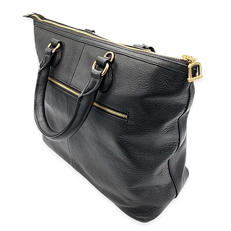 THE BIGGEST BAG CLOSEOUT - 100% exquisite Genuine Leather SADDLER SIENNA Womens Classic Zip Top Tote Bag - Black