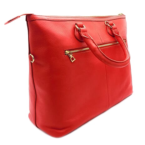 THE BIGGEST BAG CLOSEOUT - 100% exquisite Genuine Leather SADDLER SIENNA Womens Classic Zip Top Tote Bag - Red