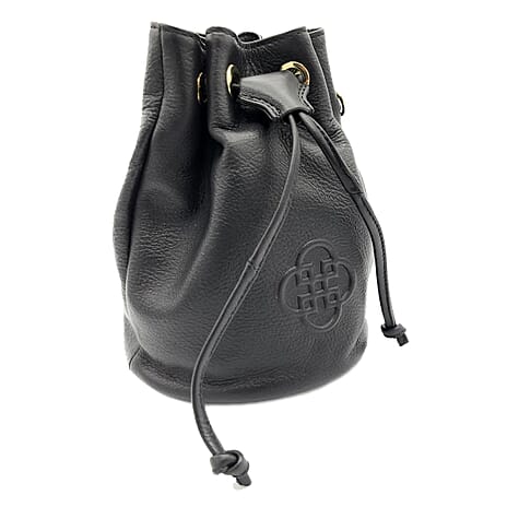 THE BIGGEST BAG CLOSEOUT - 100% exquisite Genuine Leather Saddler Genuine Leather Designer Drawstring Bucket Crossbody Bag - BLACK