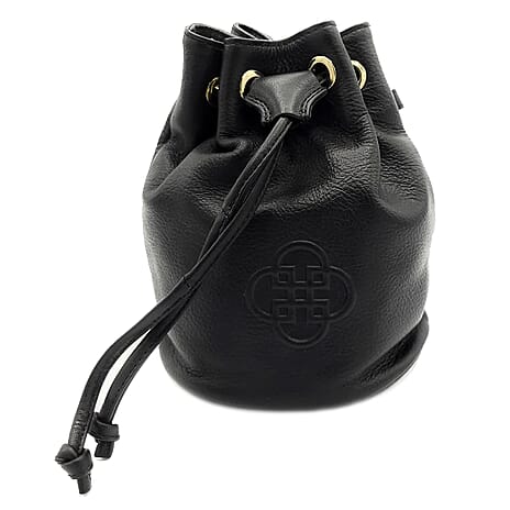 THE BIGGEST BAG CLOSEOUT - 100% exquisite Genuine Leather Saddler Genuine Leather Designer Drawstring Bucket Crossbody Bag - BLACK