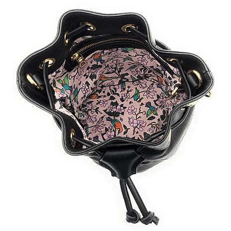 THE BIGGEST BAG CLOSEOUT - 100% exquisite Genuine Leather Saddler Genuine Leather Designer Drawstring Bucket Crossbody Bag - BLACK