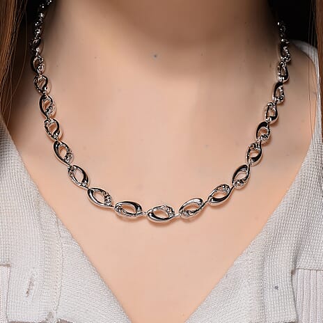 Lucy Q Flame Collection - Rhodium Overlay Sterling Silver Station Necklace (Size 16 - 4 Ext), Silver Wt. 33.30 Gms.