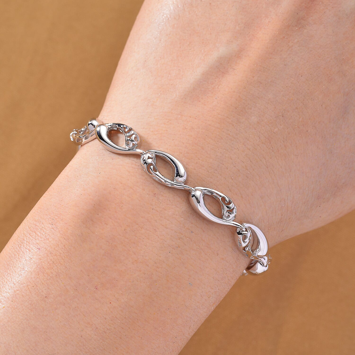 LucyQ Flame Collection - Rhodium Overlay Sterling Silver Bracelet (Size 7 - 1 Ext), Silver Wt. 11.55 Gms.