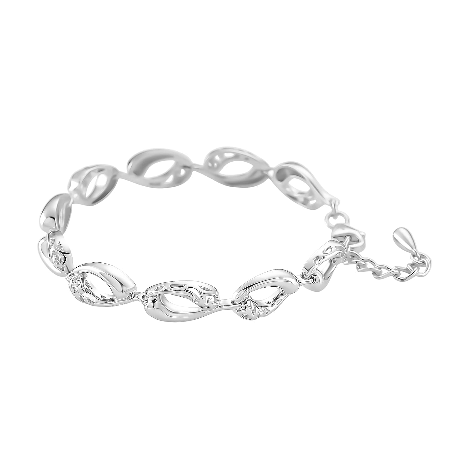 LucyQ Flame Collection - Rhodium Overlay Sterling Silver Bracelet (Size 7 - 1 Ext), Silver Wt. 11.55 Gms.
