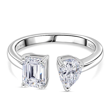 First Time Ever RADIANTA TOI ET MOI - GRA Certified D-VS1 Moissanite Ring in Rhodium Overlay Sterling Silver 1.70 Ct.