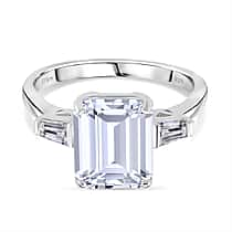 D'joy RADIANTA GRA Certified 5.22 Ct. Moissanite Solitaire Ring in Rhodium Overlay Sterling Silver (VVS1-D)