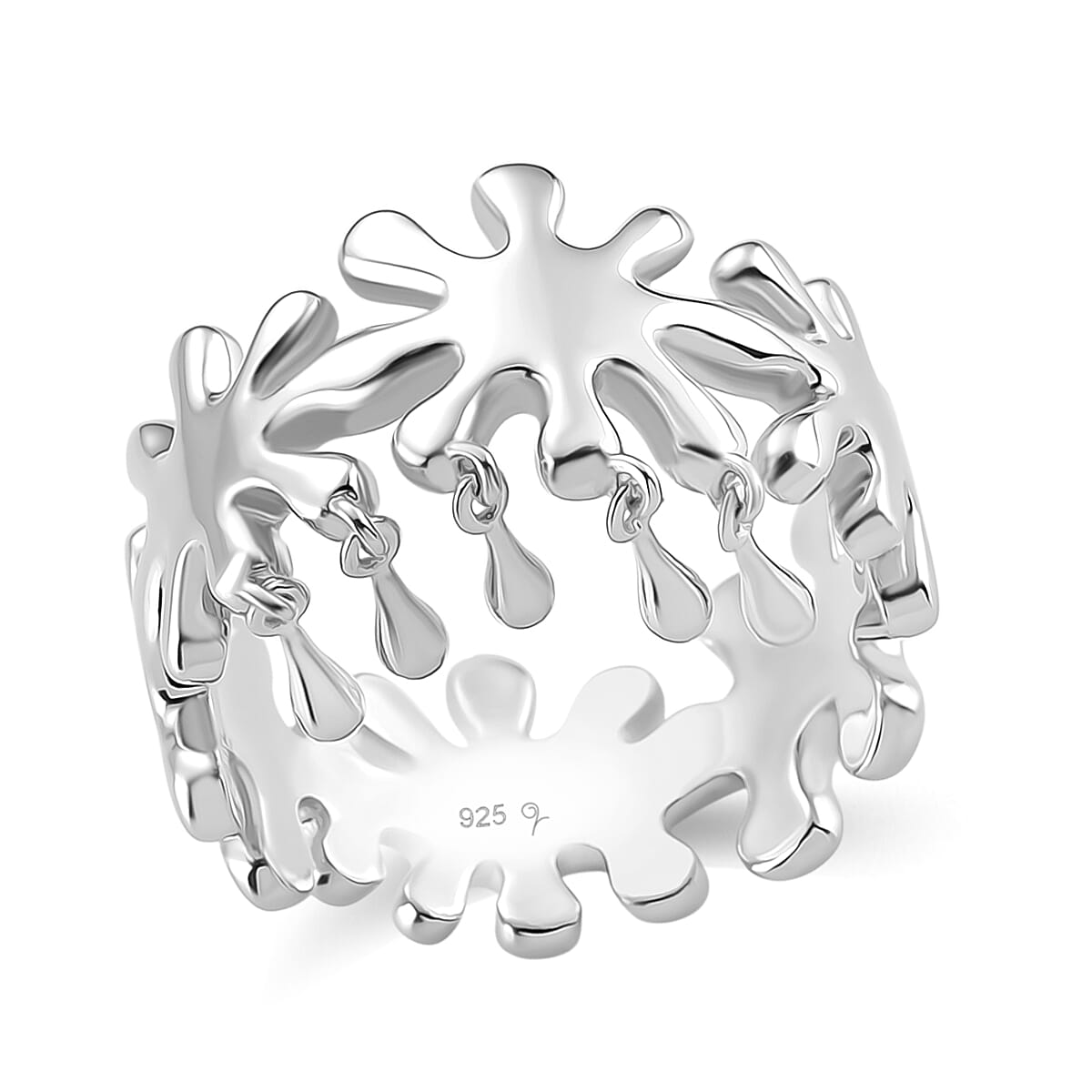 LucyQ Splash Collection - Rhodium Overlay Sterling Silver Ring, Silver Wt. 6.10 Gms.