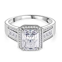 D'joy RADIANTA GRA Certified 3.49 Ct. Moissanite Halo Ring in Rhodium Overlay Sterling Silver (VVS1-D)