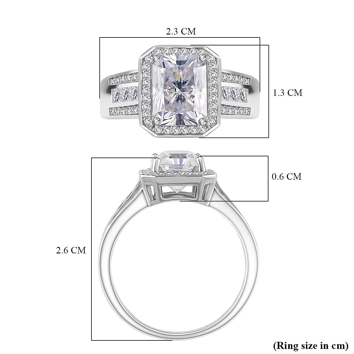 RADIANTA Moissanite - GRA Certified (VVS1-D) Moissanite Ring in Rhodium Overlay Sterling Silver 3.49 Ct. RADIANTA Moissanite - GRA Certified (VVS1-D) Moissanite Ring in Rhodium Overlay Sterling Silver 3.49 Ct.