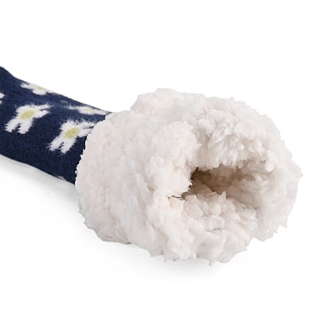 LIVMORE Daisy Print Sherpa-Lined Thermal Fleece Socks (One Size) - Navy