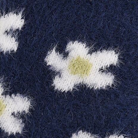 LIVMORE Daisy Print Sherpa-Lined Thermal Fleece Socks (One Size) - Navy