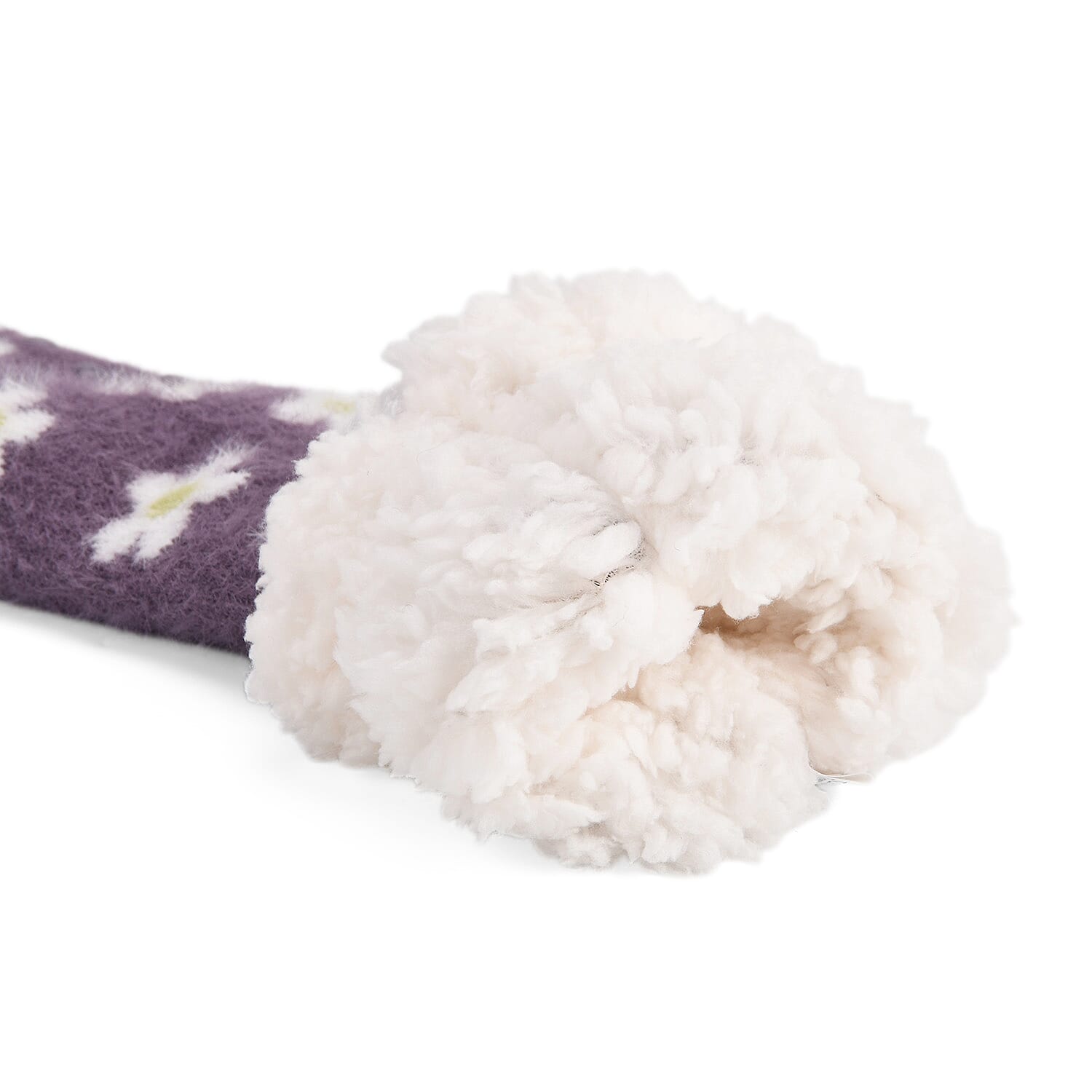 LIVMORE Daisy Flowers Print Sherpa-Lined Thermal Fleece Socks (One Size) - Purple
