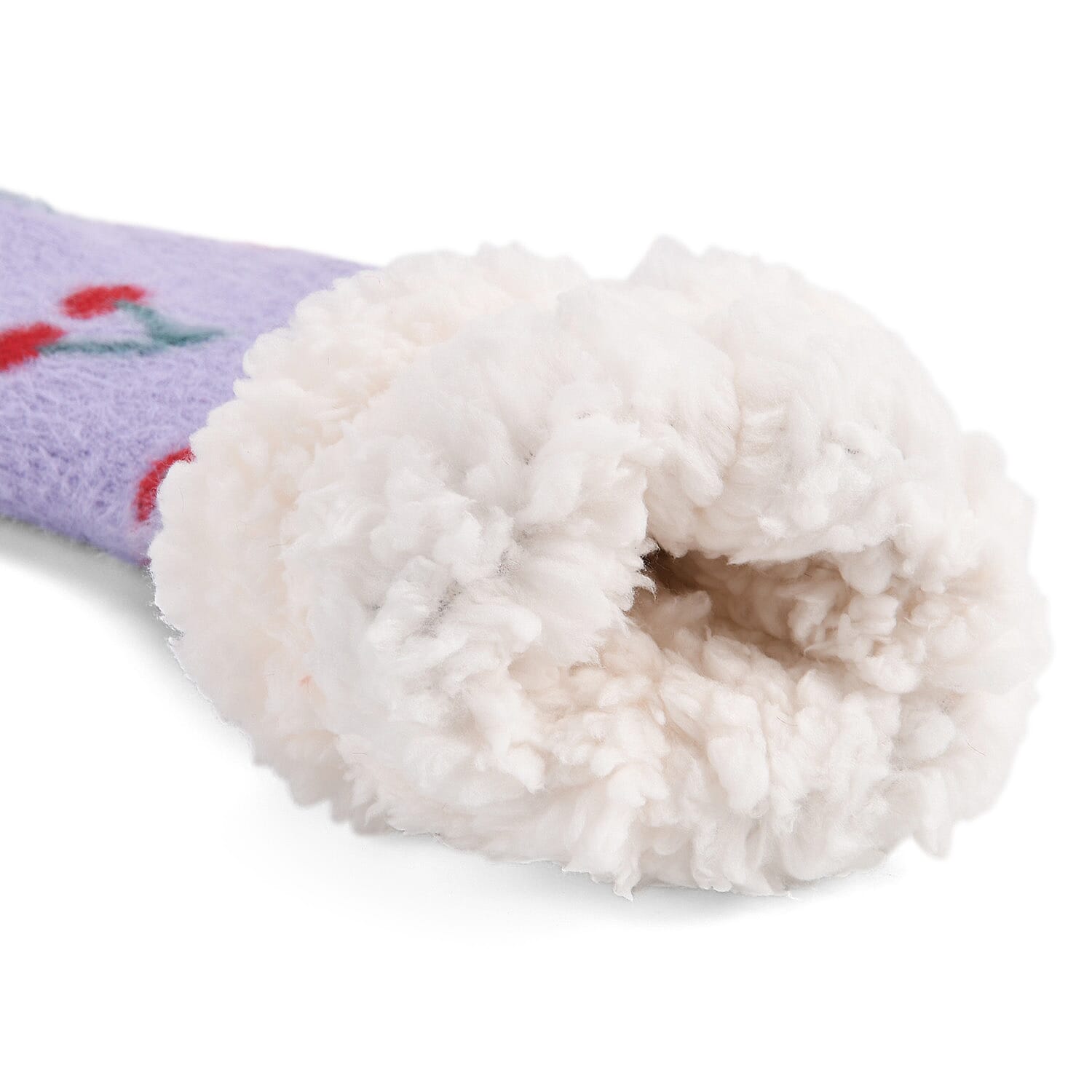 LIVMORE Cherry Print Sherpa-Lined Thermal Fleece Socks (One Size) - Purple