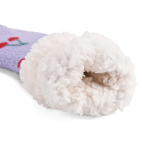 LIVMORE Cherry Print Sherpa-Lined Thermal Fleece Socks (One Size) - Purple