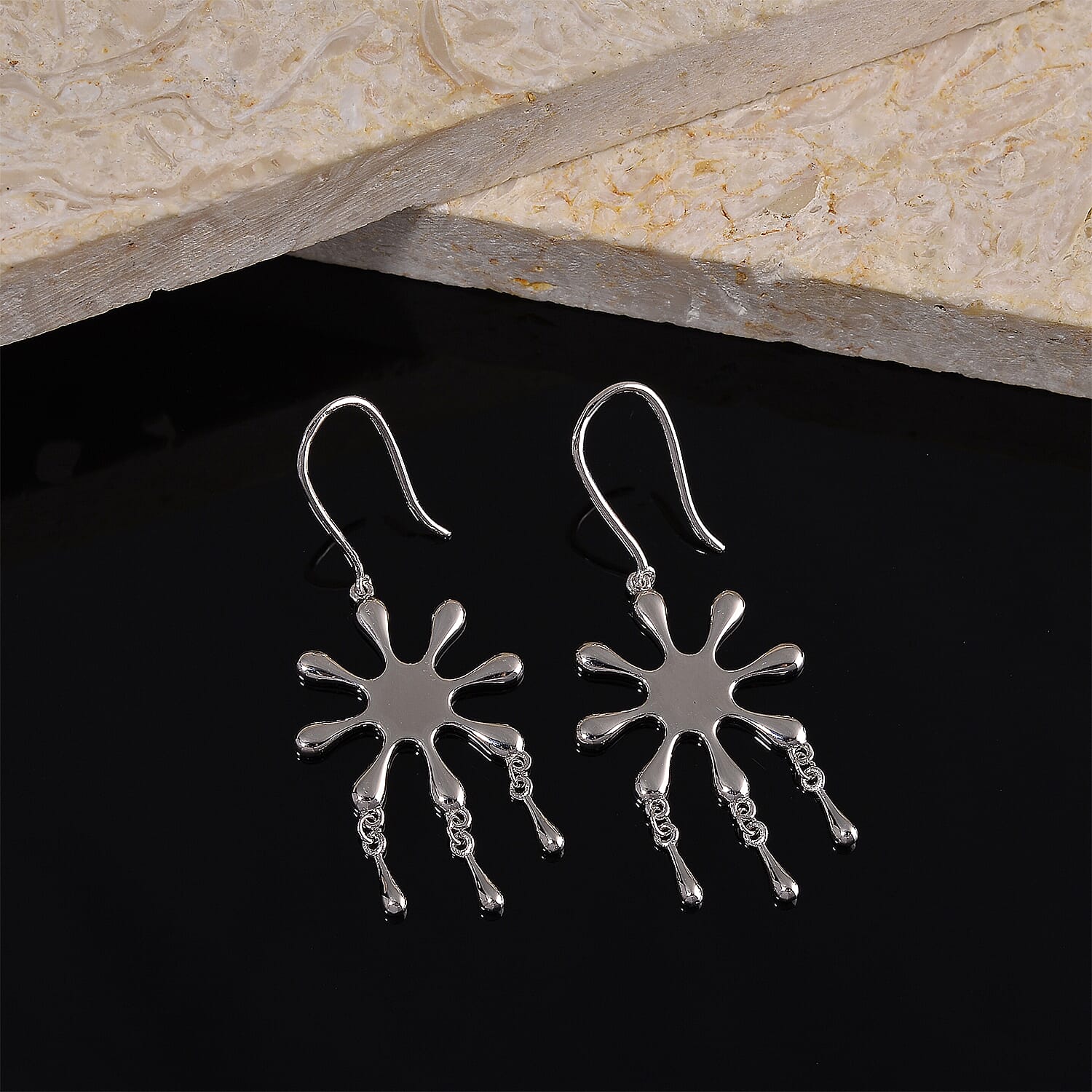 LucyQ Splash Collection - Rhodium Overlay Sterling Silver Earring with Hook, Silver Wt. 5.25 Gms.