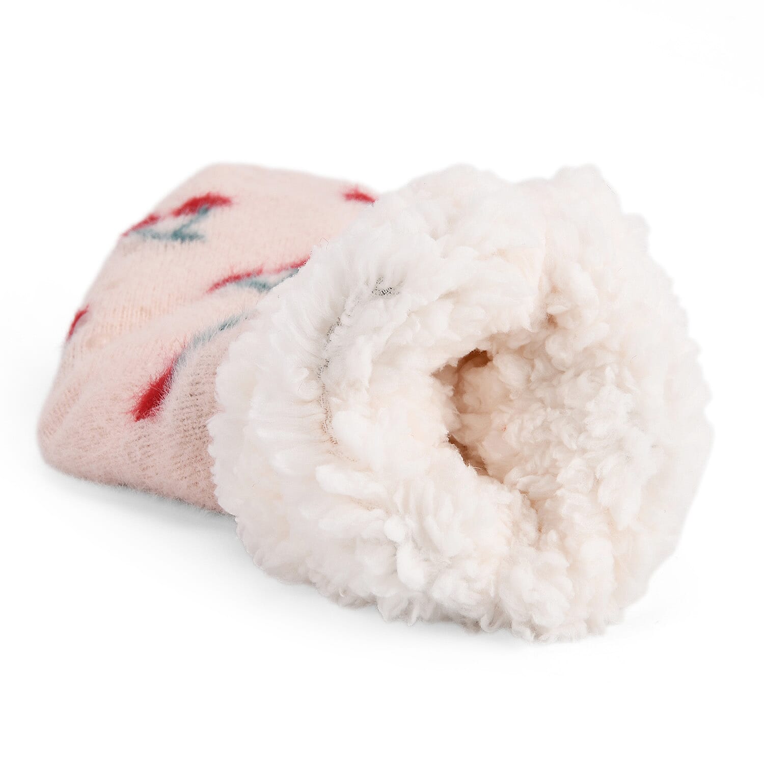 LIVMORE Cherry Print Sherpa-Lined Thermal Fleece Socks (One Size) - Light Pink