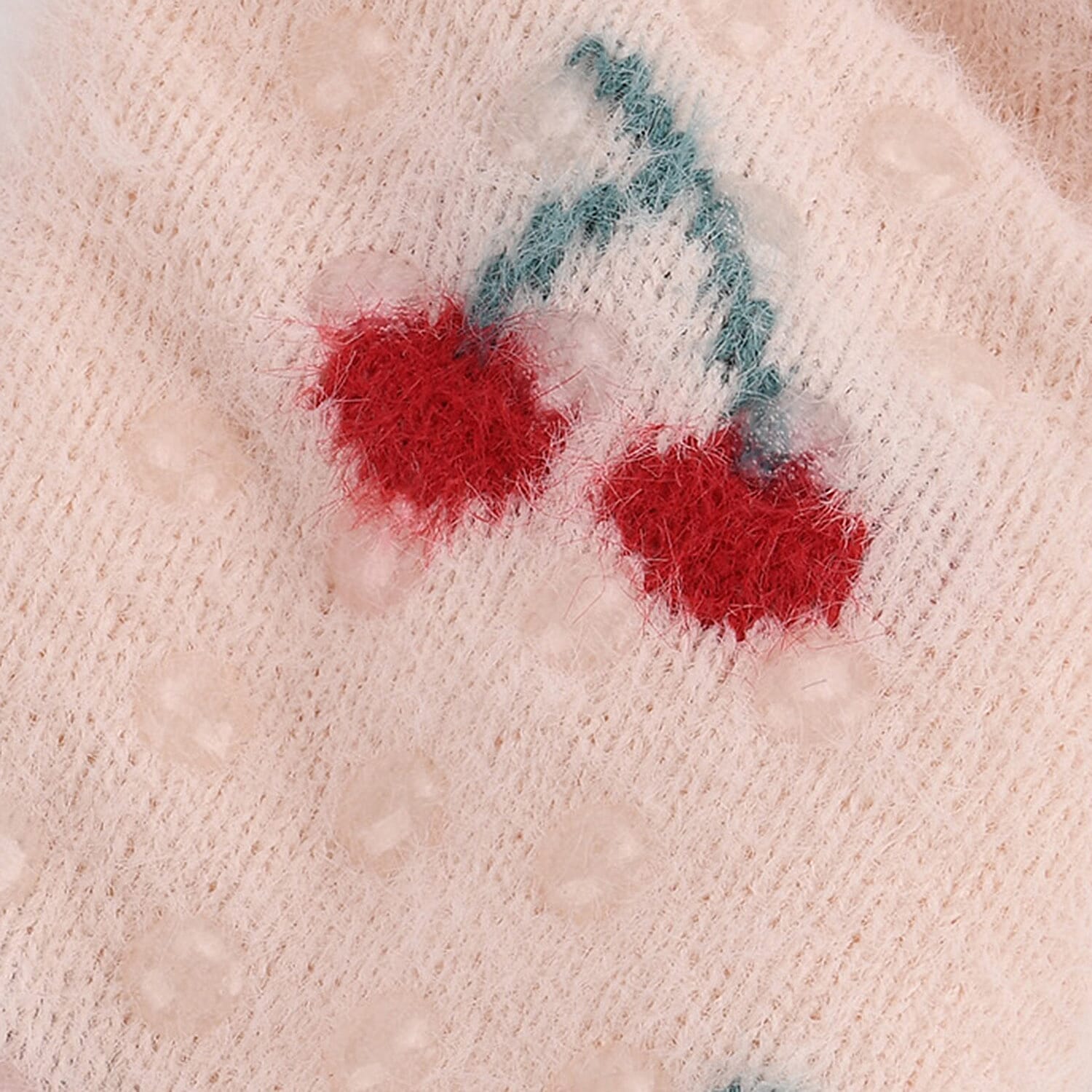 LIVMORE Cherry Print Sherpa-Lined Thermal Fleece Socks (One Size) - Light Pink