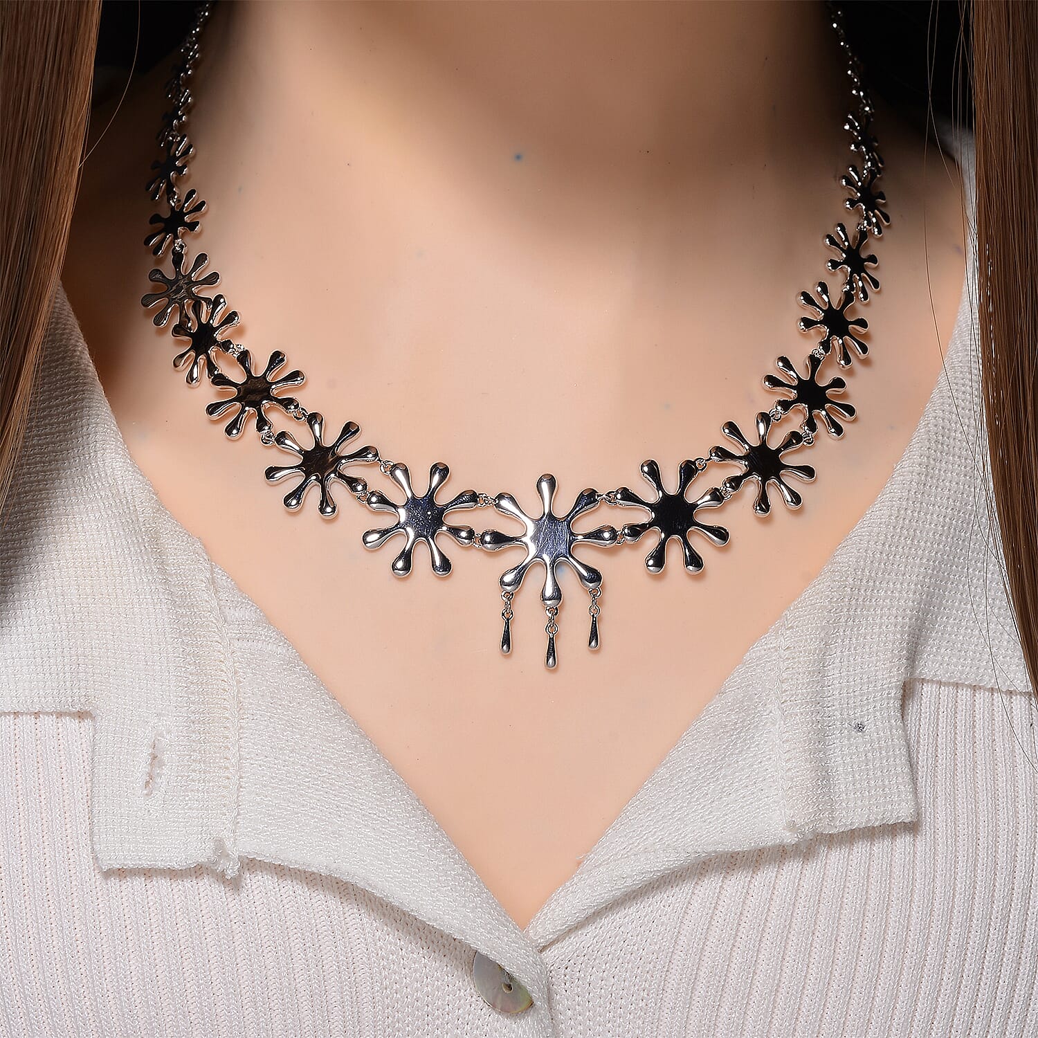 LucyQ Splash Collection - Rhodium Overlay Sterling Silver Necklace (Size 16 - 4 Ext), Silver Wt. 38.55 Gms.