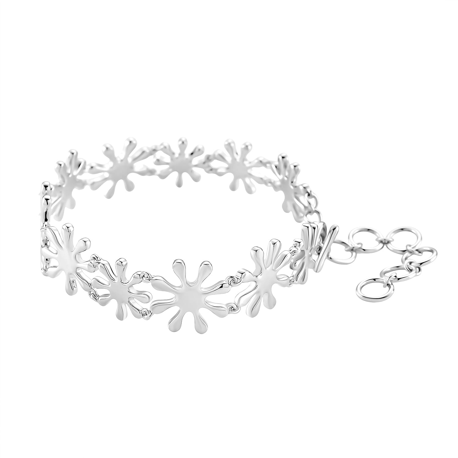 LucyQ Splash Collection - Rhodium Overlay Sterling Silver Bracelet (Size 7 - 1.5 Ext), Silver Wt. 21.50 Gms.