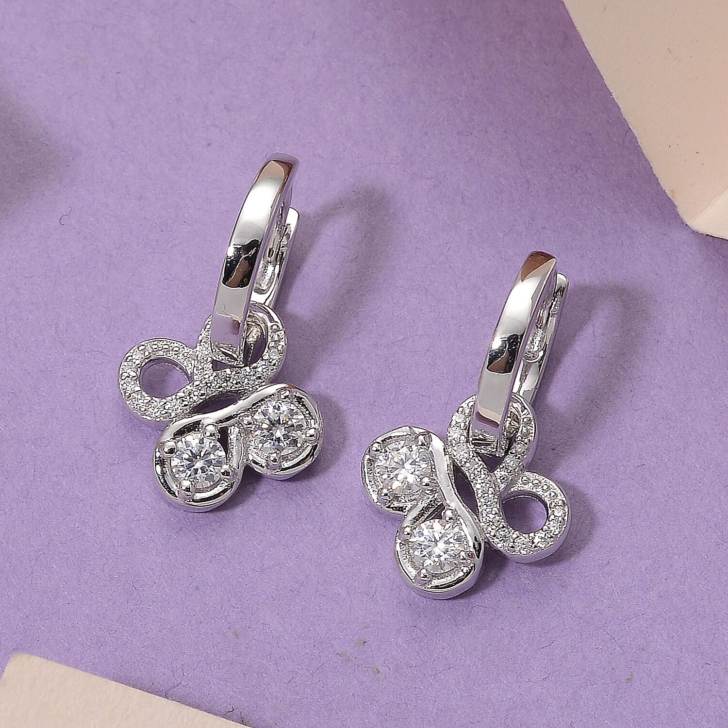 RADIANTA Moissanite - GRA Certified D-VVS1 Moissanite Earring with Hoop in Rhodium Overlay Sterling Silver