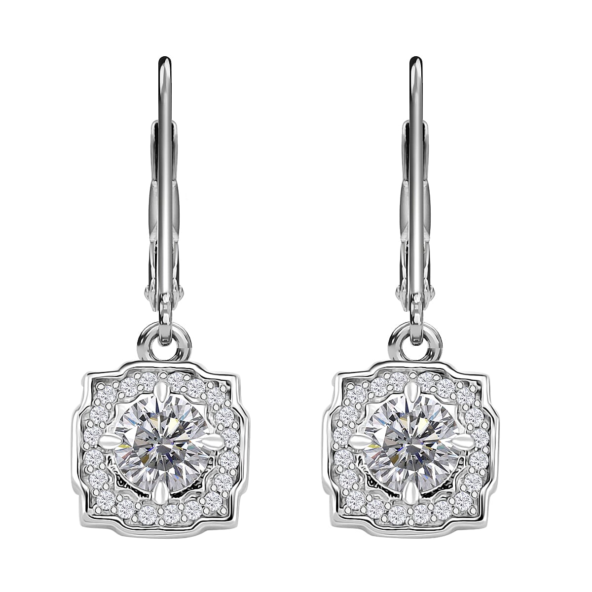 RADIANTA Moissanite - GRA Certified (VVS1-D) Moissanite Dangling Earring with Lever Back in Rhodium Overlay Sterling Silver 1.17 Ct.