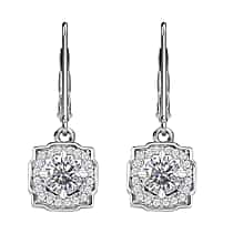 D'joy RADIANTA GRA Certified 1.17 Ct. Moissanite Halo Earring with Lever Back in Rhodium Overlay Sterling Silver