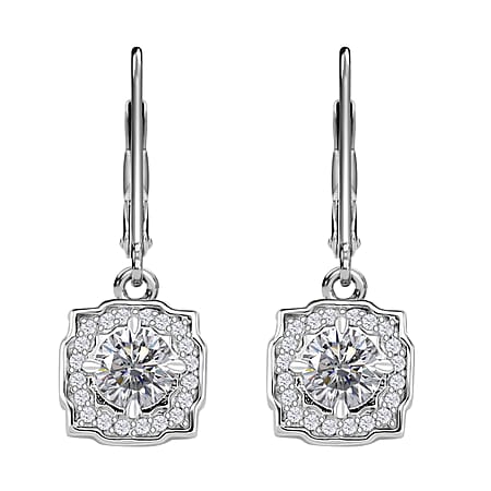 D'joy RADIANTA GRA Certified 1.17 Ct. Moissanite Halo Earring with Lever Back in Rhodium Overlay Sterling Silver