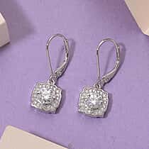 D'joy RADIANTA GRA Certified 1.17 Ct. Moissanite Halo Earring with Lever Back in Rhodium Overlay Sterling Silver