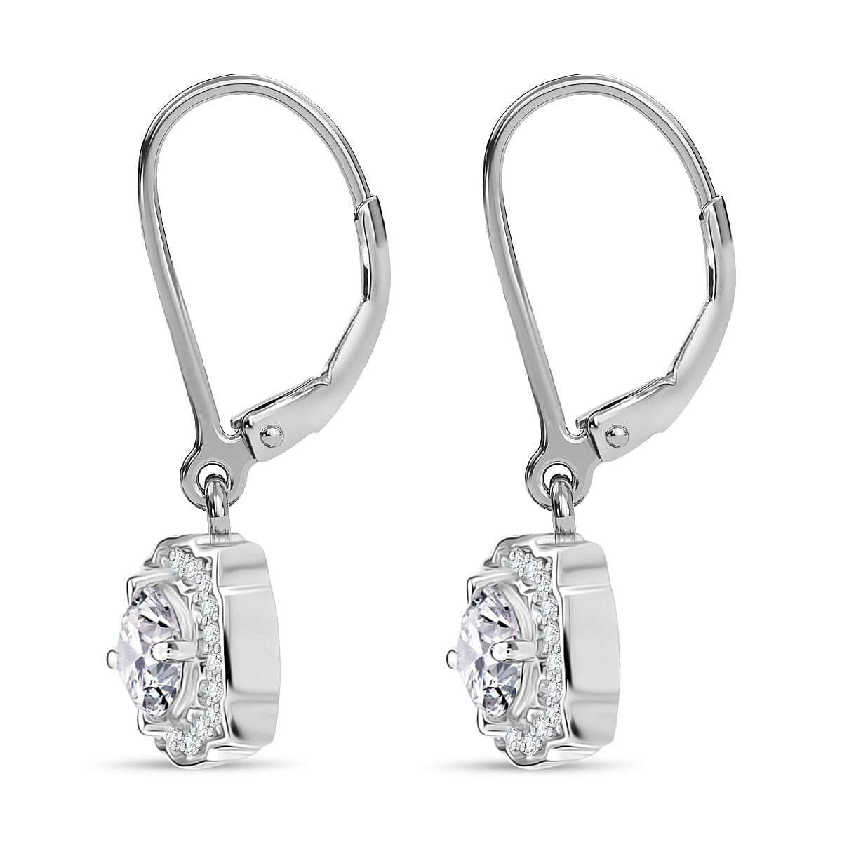 RADIANTA Moissanite - GRA Certified (VVS1-D) Moissanite Dangling Earring with Lever Back in Rhodium Overlay Sterling Silver 1.17 Ct.