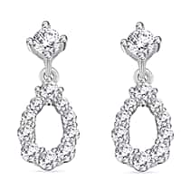 D'joy RADIANTA GRA Certified Moissanite Dangling Earring with Push Back in Rhodium Overlay Sterling Silver (D-VVS1)