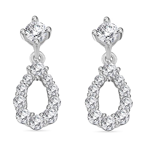 RADIANTA Moissanite - GRA Certified D-VVS1 Moissanite Dangling Earring with Push Back in Rhodium Overlay Sterling Silver