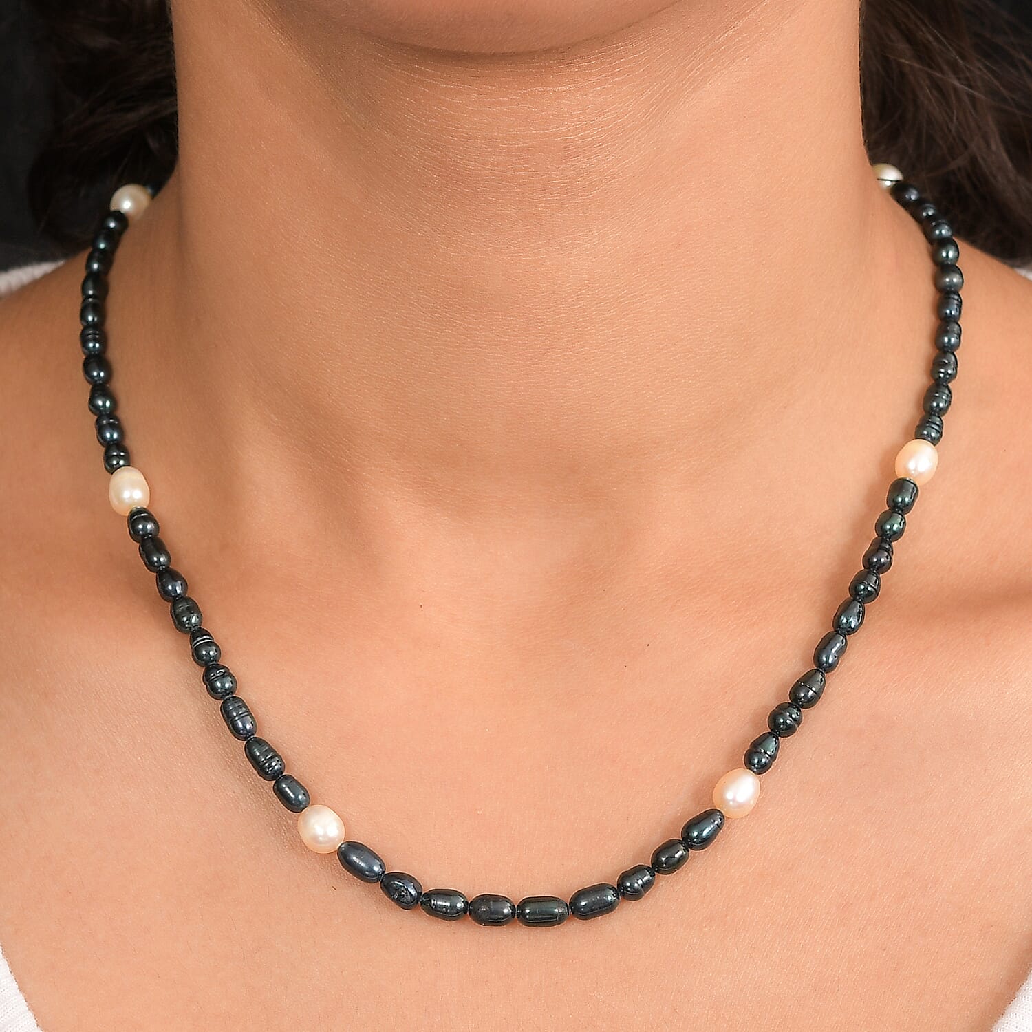 EverTrue - Fresh Water Pearl & Green Enhance Pearl Beads Necklace (Size - 18-2 Ext) 60.00 Ct.