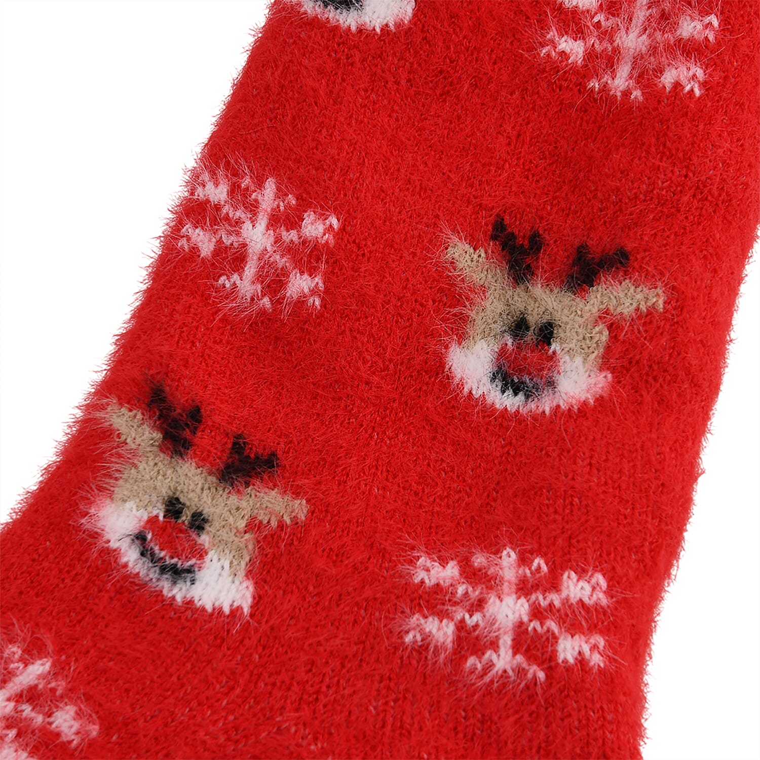 Christmas Snowflakes & Elk Design Warm Sherpa Socks - Red