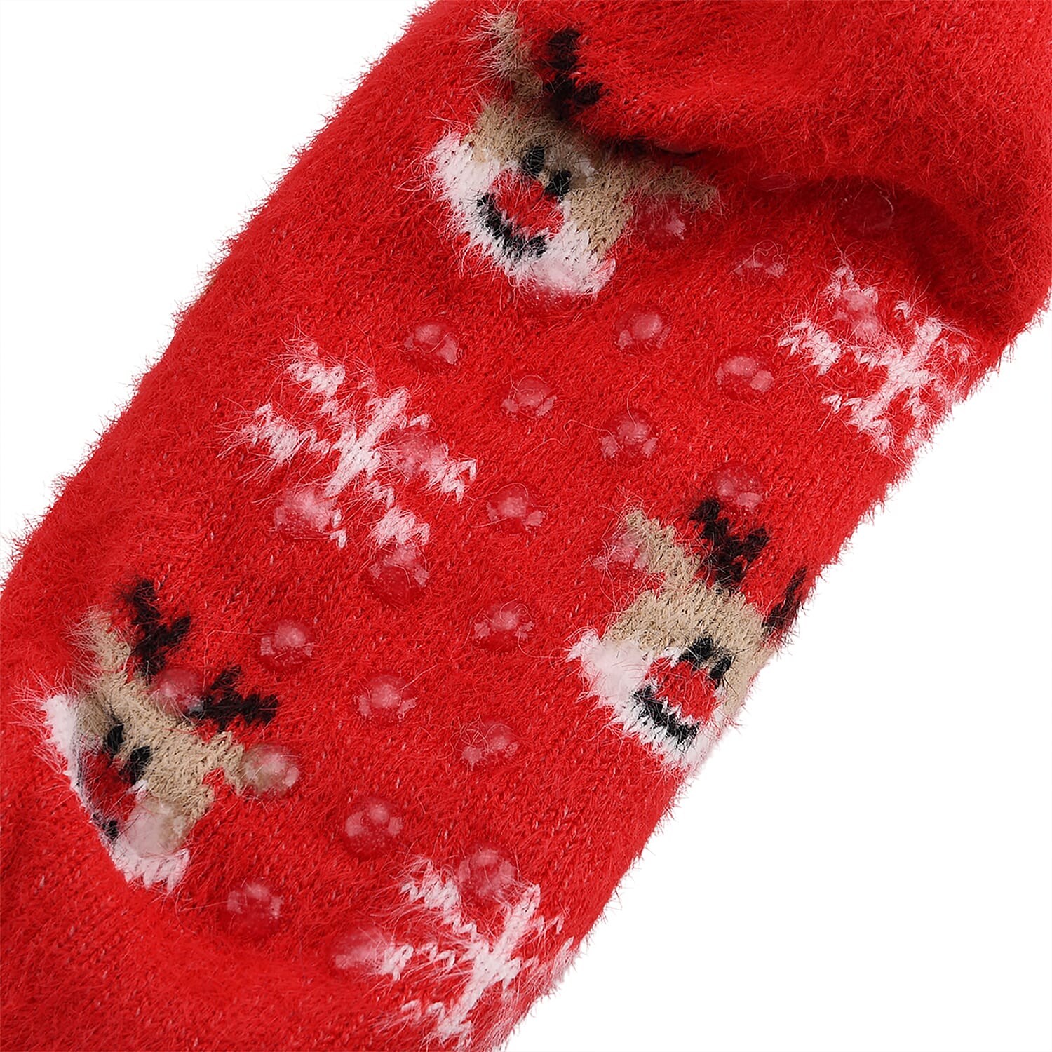 Christmas Snowflakes & Elk Design Warm Sherpa Socks - Red