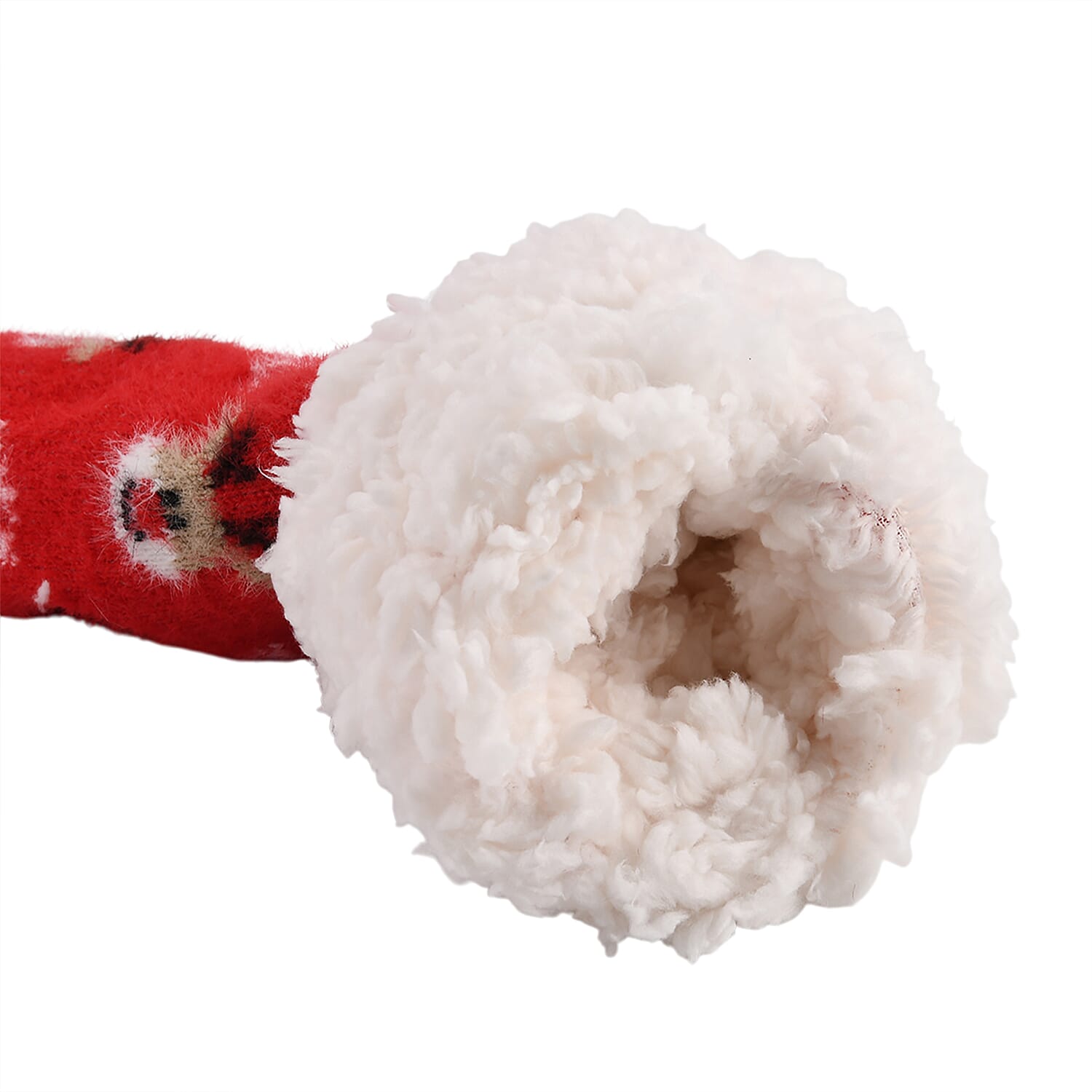 Christmas Snowflakes & Elk Design Warm Sherpa Socks - Red